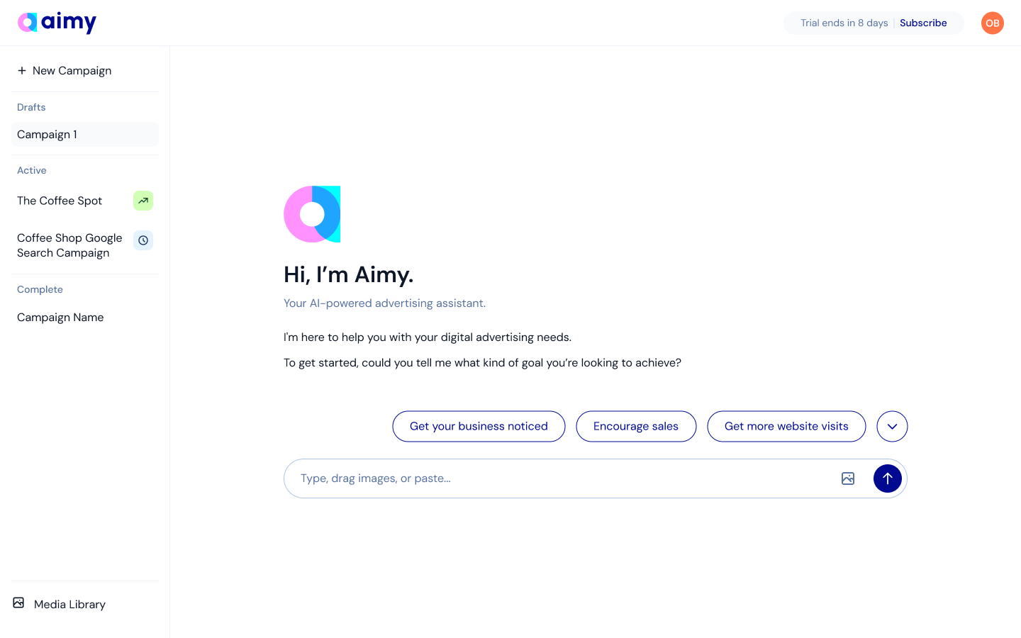 Aimy Ads interface